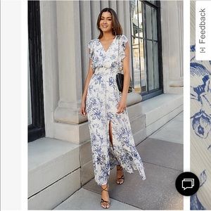 NWT express printed v-neck ruffle maxi dress